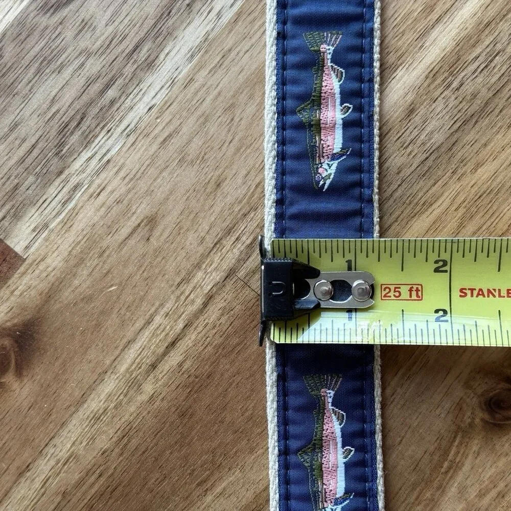 Leather Man Ltd Mens Belt 40 Fish Print Canvas Leather Brass USA Distressed READ